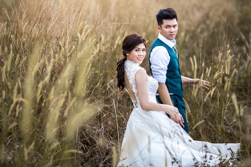 Bride in Boho Wedding Dress